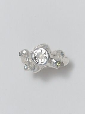 Faris Caldera Ring 14 K Sterling Silver Green Amethyst Size 7.75